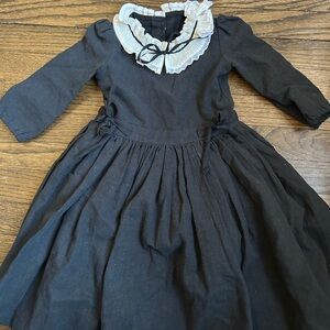 Cosmosophie Black Dress with Frill Collar and Bow, Size 3